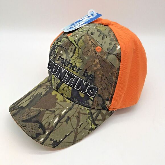 NEW I'd Rather Be Hunting Embroidered Ball Cap Adjustable OS Camo & Orange Hat - Picture 4 of 8